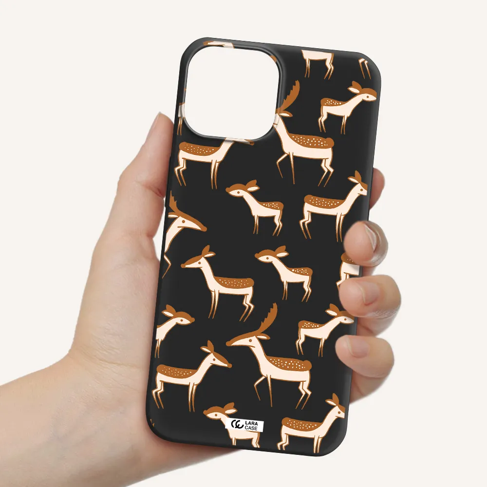a pattern of deer and fawns Apple iPhone 13 mini Silicone black Case