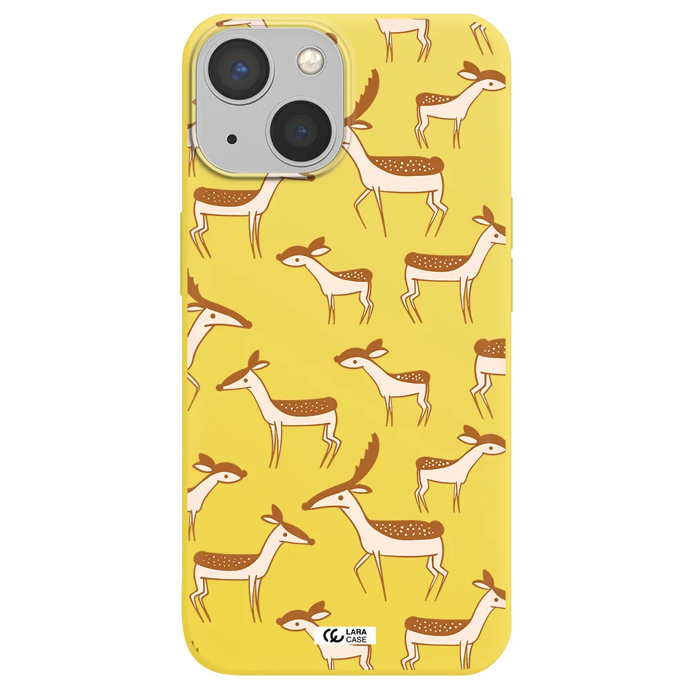 a pattern of deer and fawns Apple iPhone 13 mini Silicone canary yellow Case