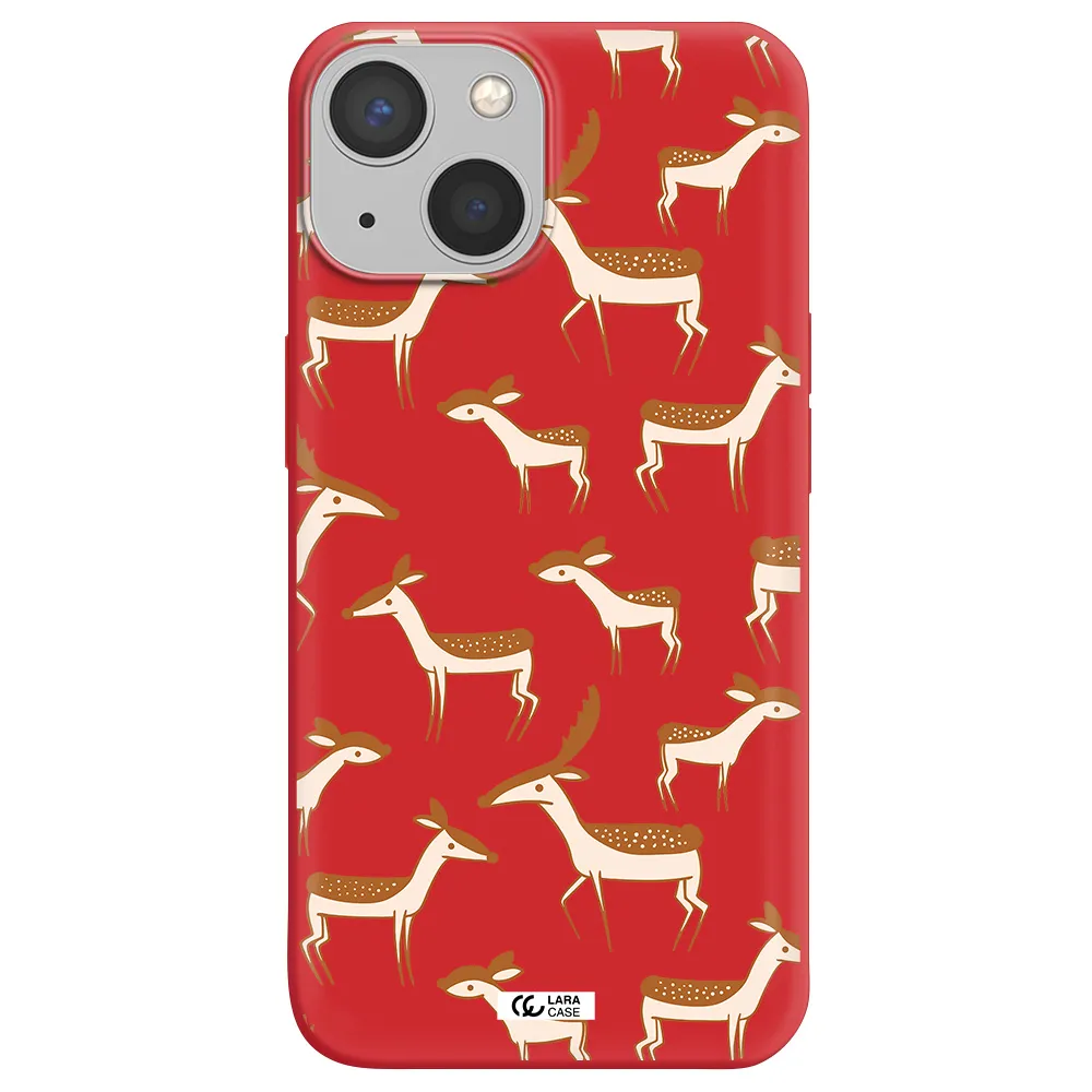 a pattern of deer and fawns Apple iPhone 13 mini Silicone Imperial Red Case
