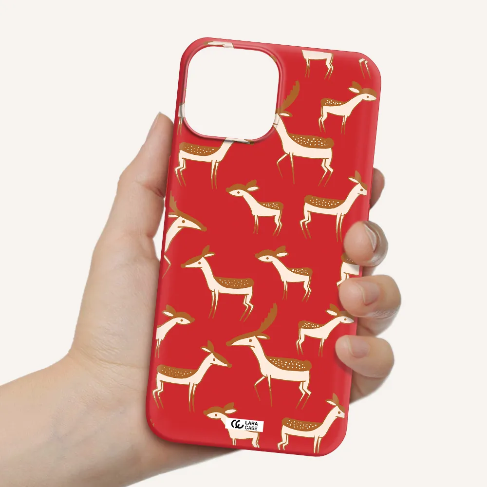 a pattern of deer and fawns Apple iPhone 13 mini Silicone Imperial Red Case