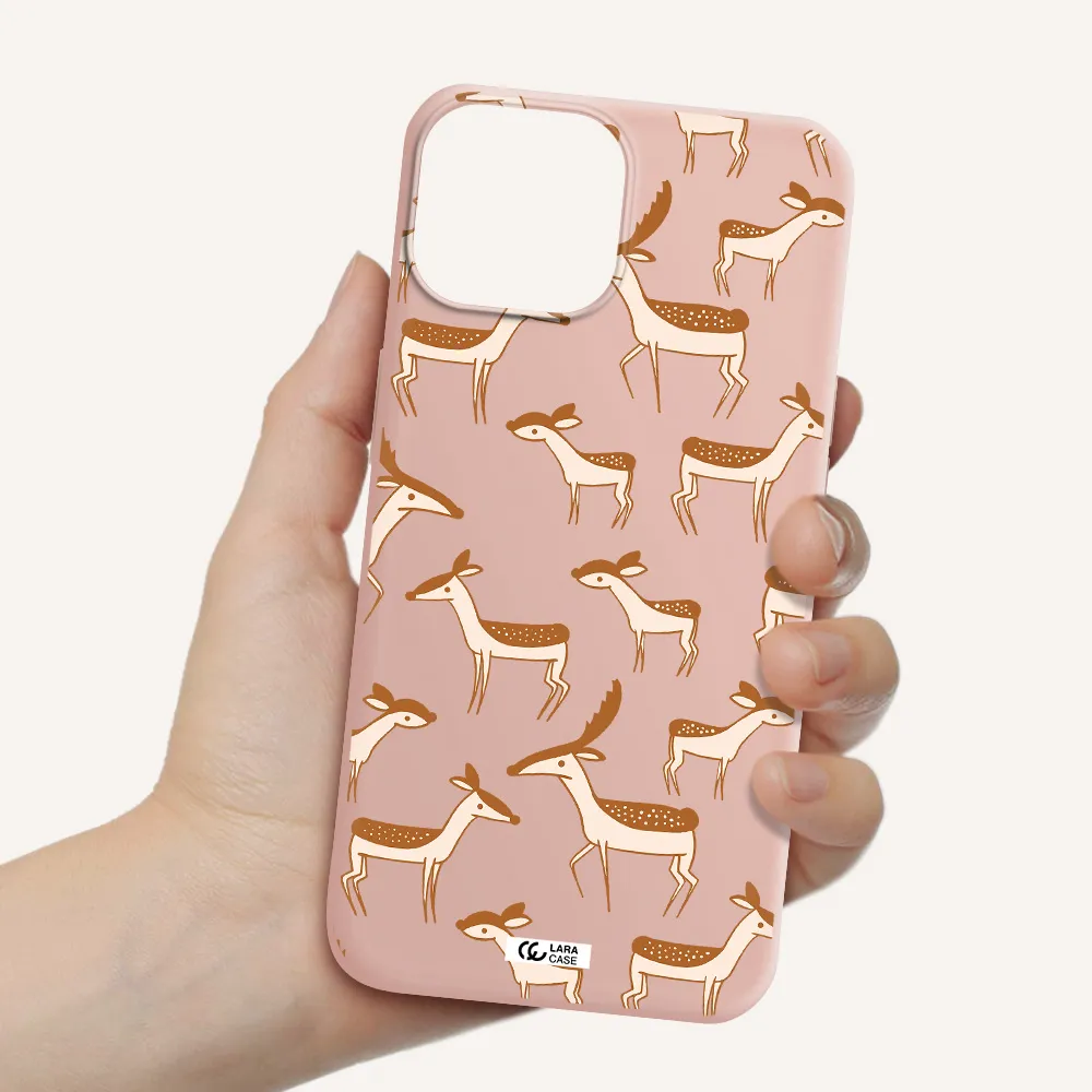 a pattern of deer and fawns Apple iPhone 13 mini Silicone pastel pink Case