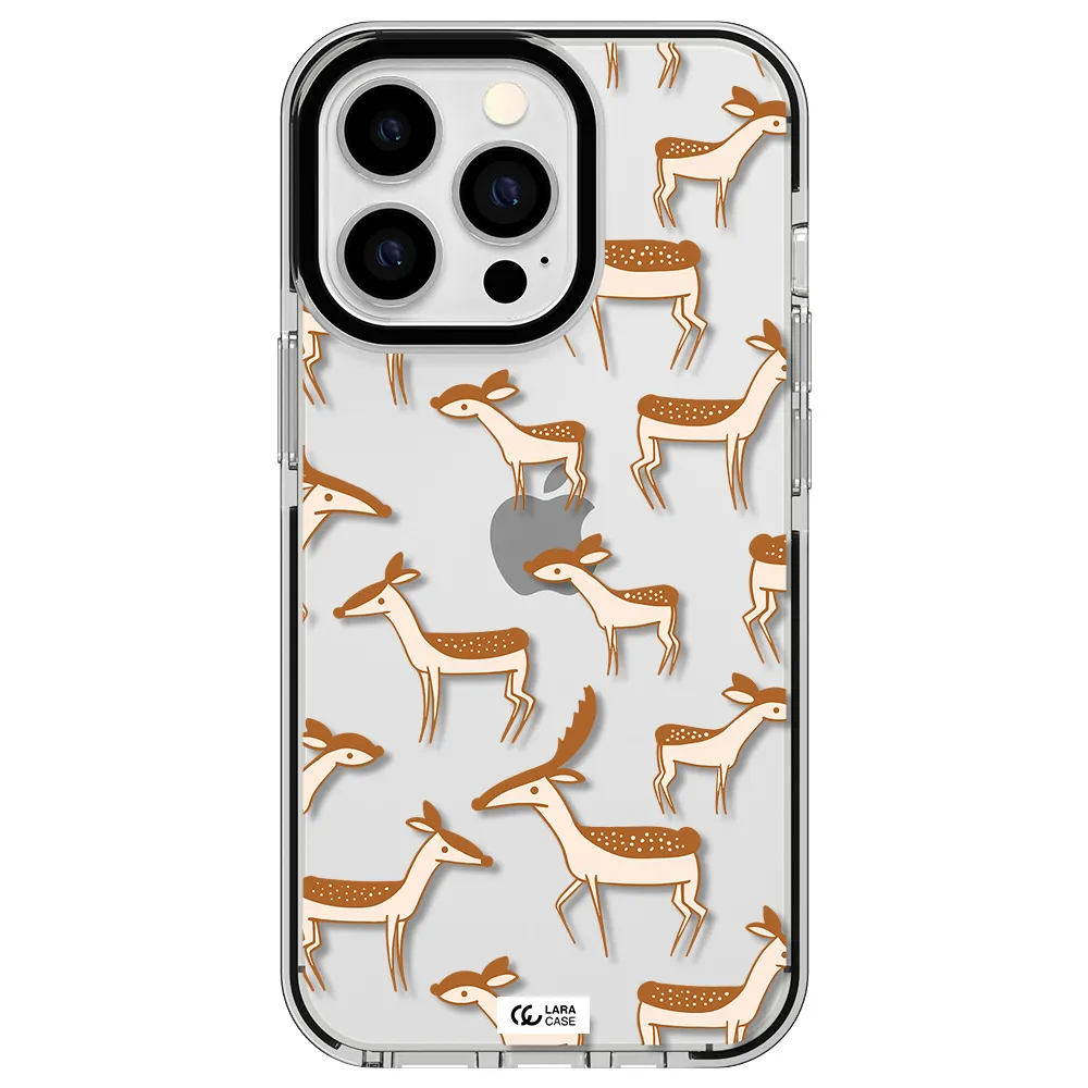 a pattern of deer and fawns Apple iPhone 13 Pro impact black border Case
