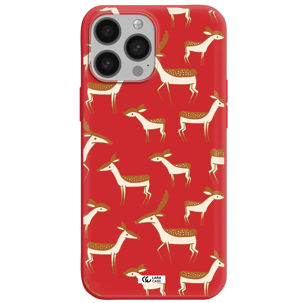 a pattern of deer and fawns Apple iPhone 13 Pro Max Silicone Imperial Red Case