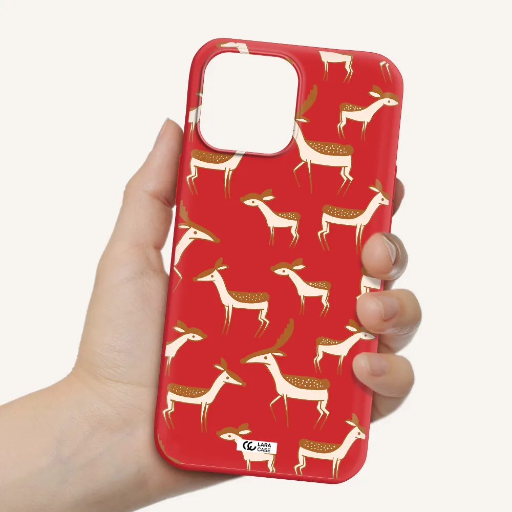 a pattern of deer and fawns Apple iPhone 13 Pro Max Silicone Imperial Red Case