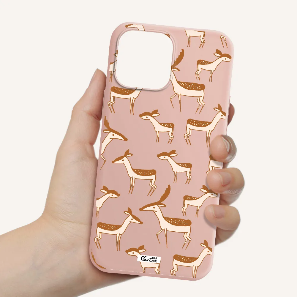 a pattern of deer and fawns Apple iPhone 13 Pro Max Silicone pastel pink Case