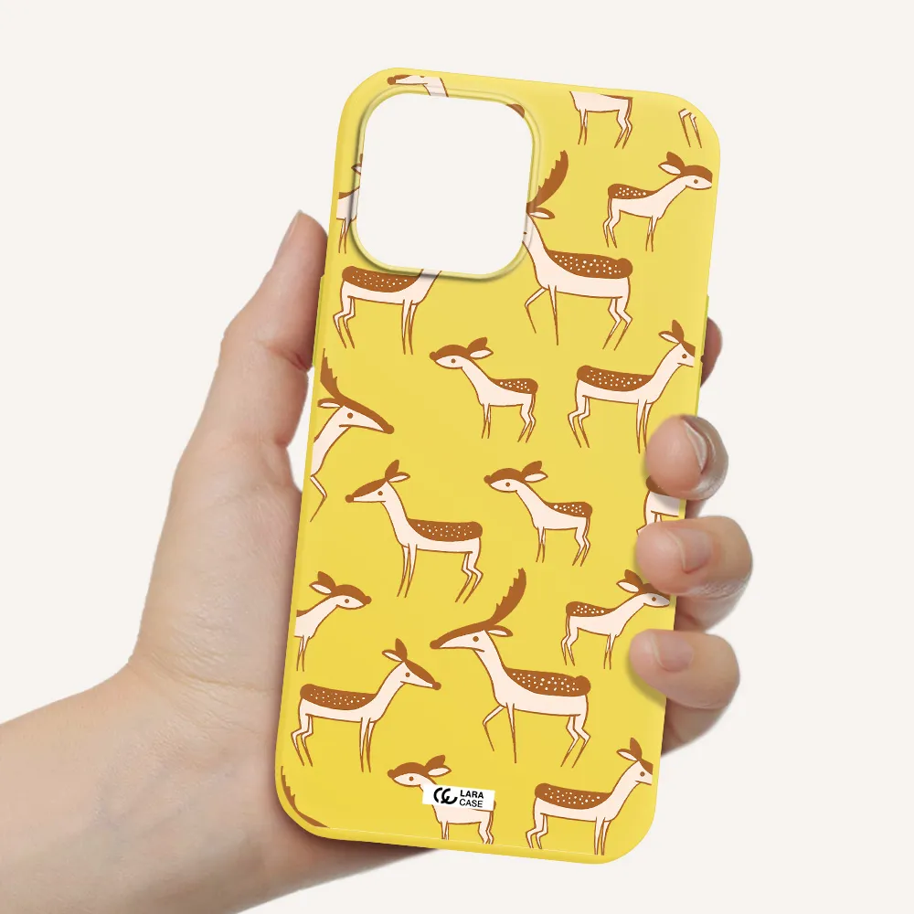 a pattern of deer and fawns Apple iPhone 13 Pro Silicone canary yellow Case