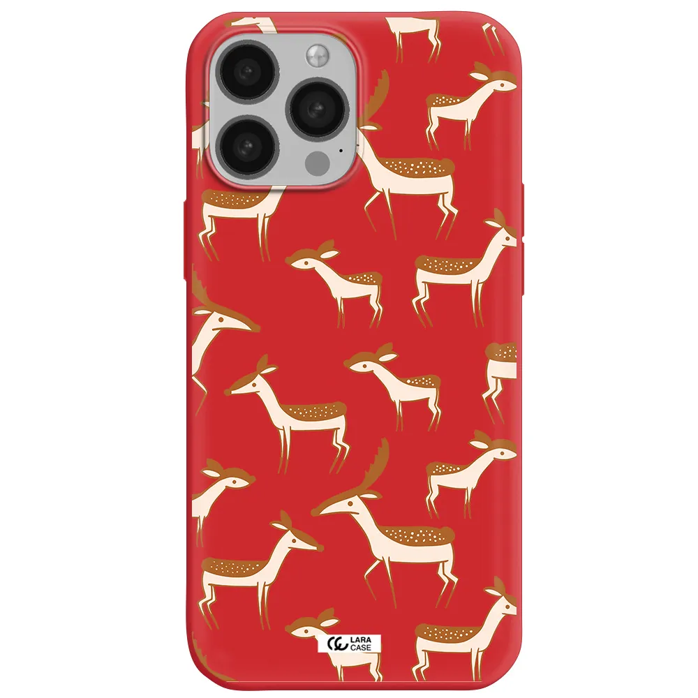 a pattern of deer and fawns Apple iPhone 13 Pro Silicone Imperial Red Case