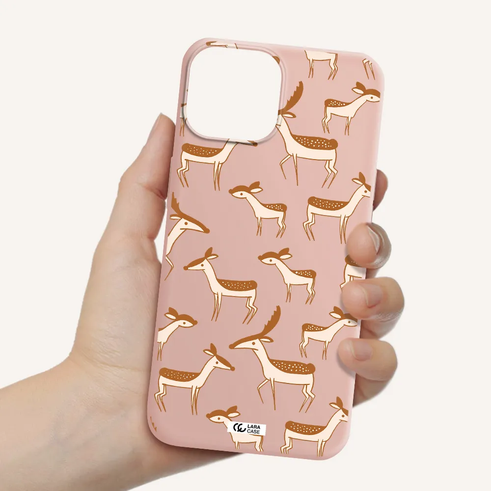 a pattern of deer and fawns Apple iPhone 13 Silicone pastel pink Case