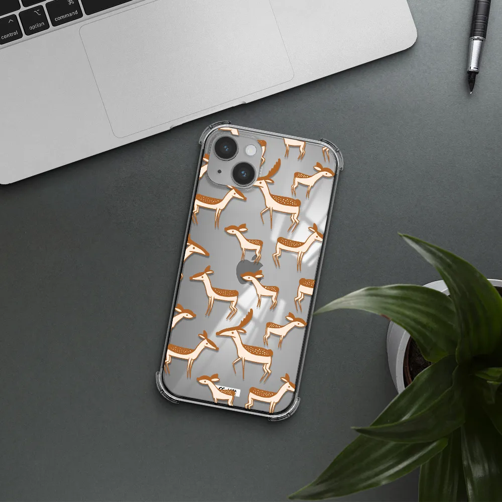 a pattern of deer and fawns Apple iPhone 14 Clear PC Case
