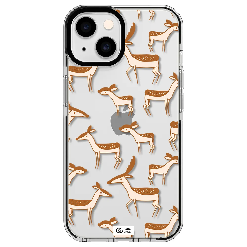 a pattern of deer and fawns Apple iPhone 14 impact black border Case