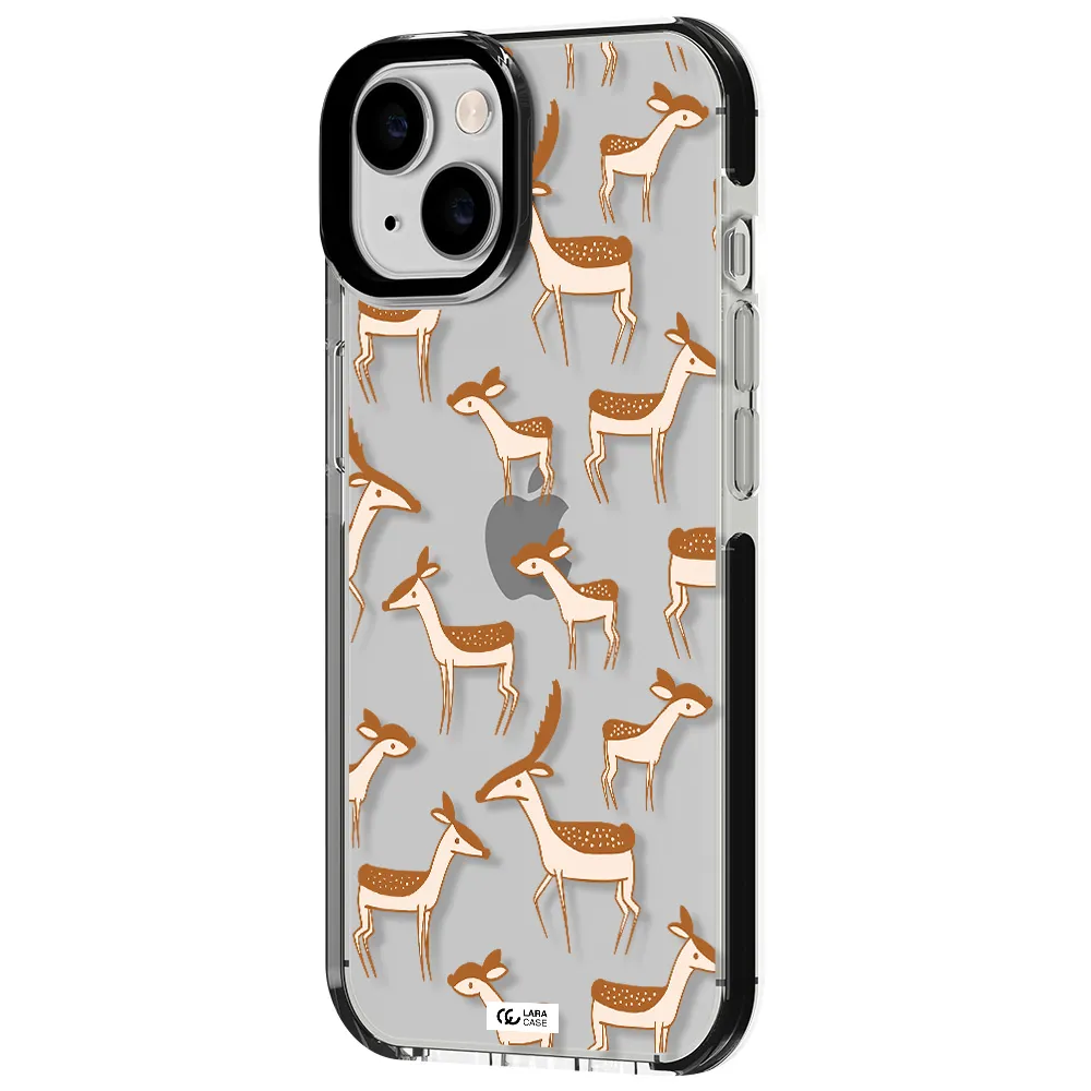 a pattern of deer and fawns Apple iPhone 14 impact black border Case