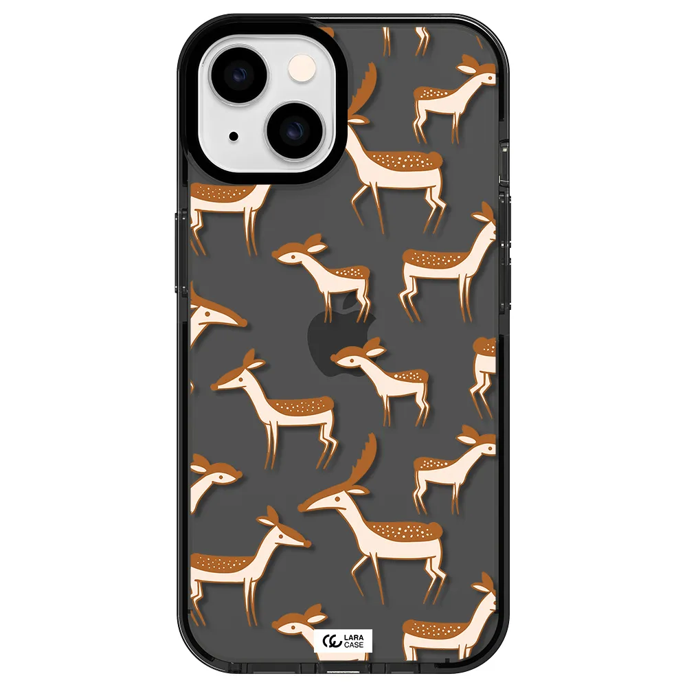 a pattern of deer and fawns Apple iPhone 14 impact Smoke Black Case