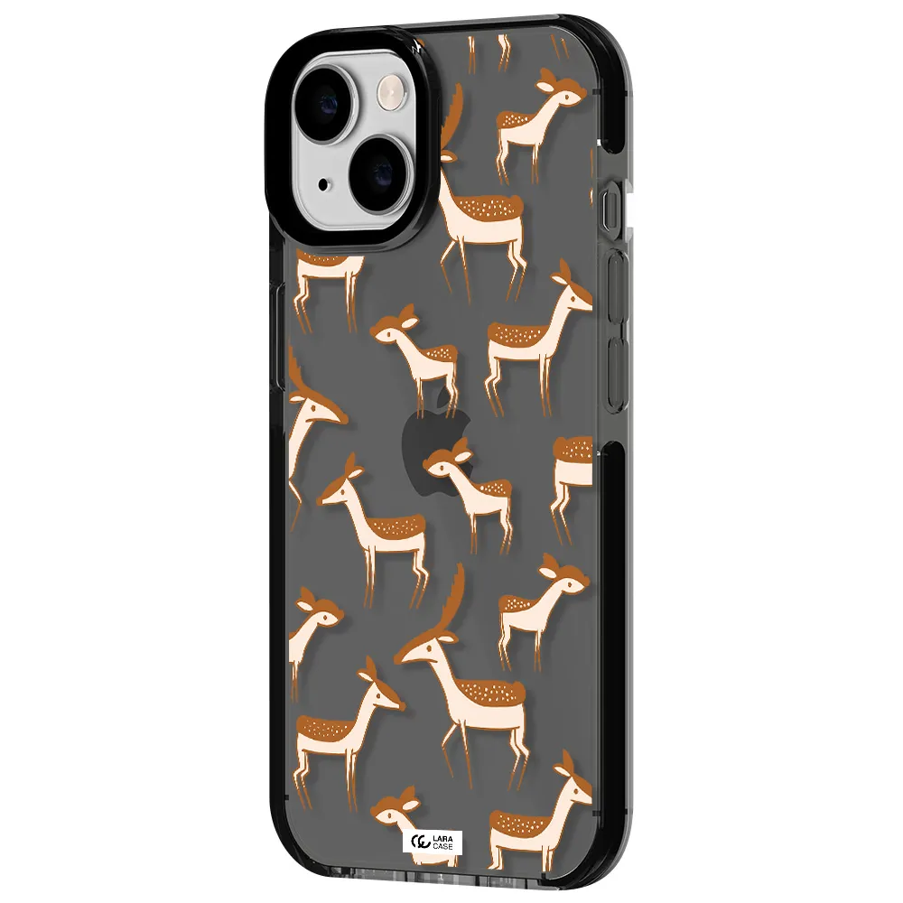 a pattern of deer and fawns Apple iPhone 14 impact Smoke Black Case