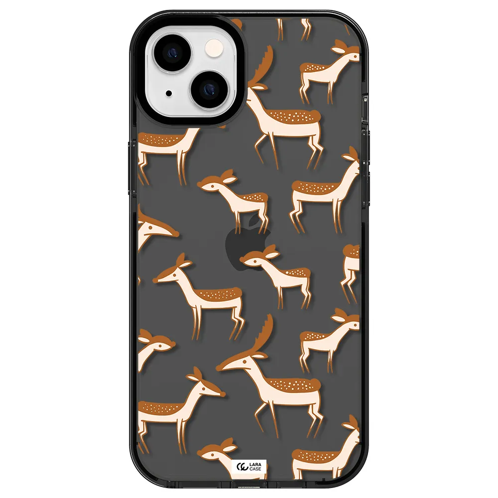 a pattern of deer and fawns Apple iPhone 14 plus impact Smoke Black Case
