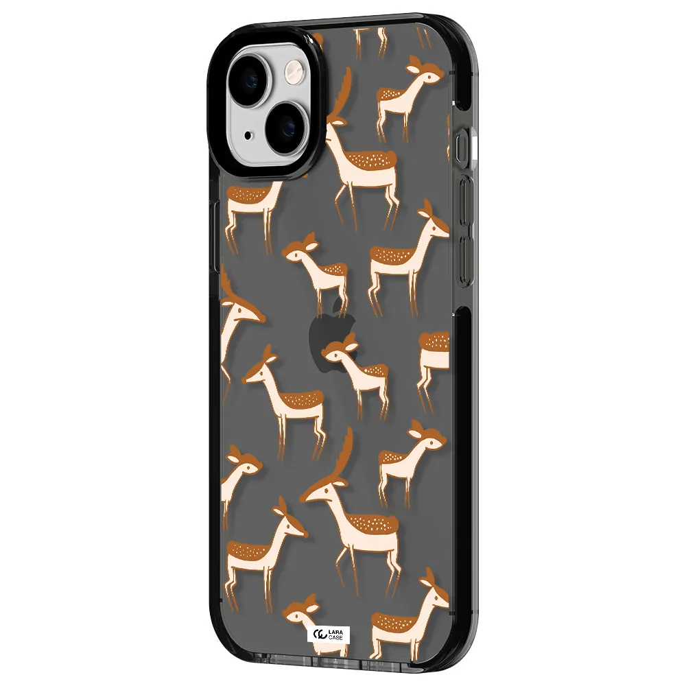 a pattern of deer and fawns Apple iPhone 14 plus impact Smoke Black Case