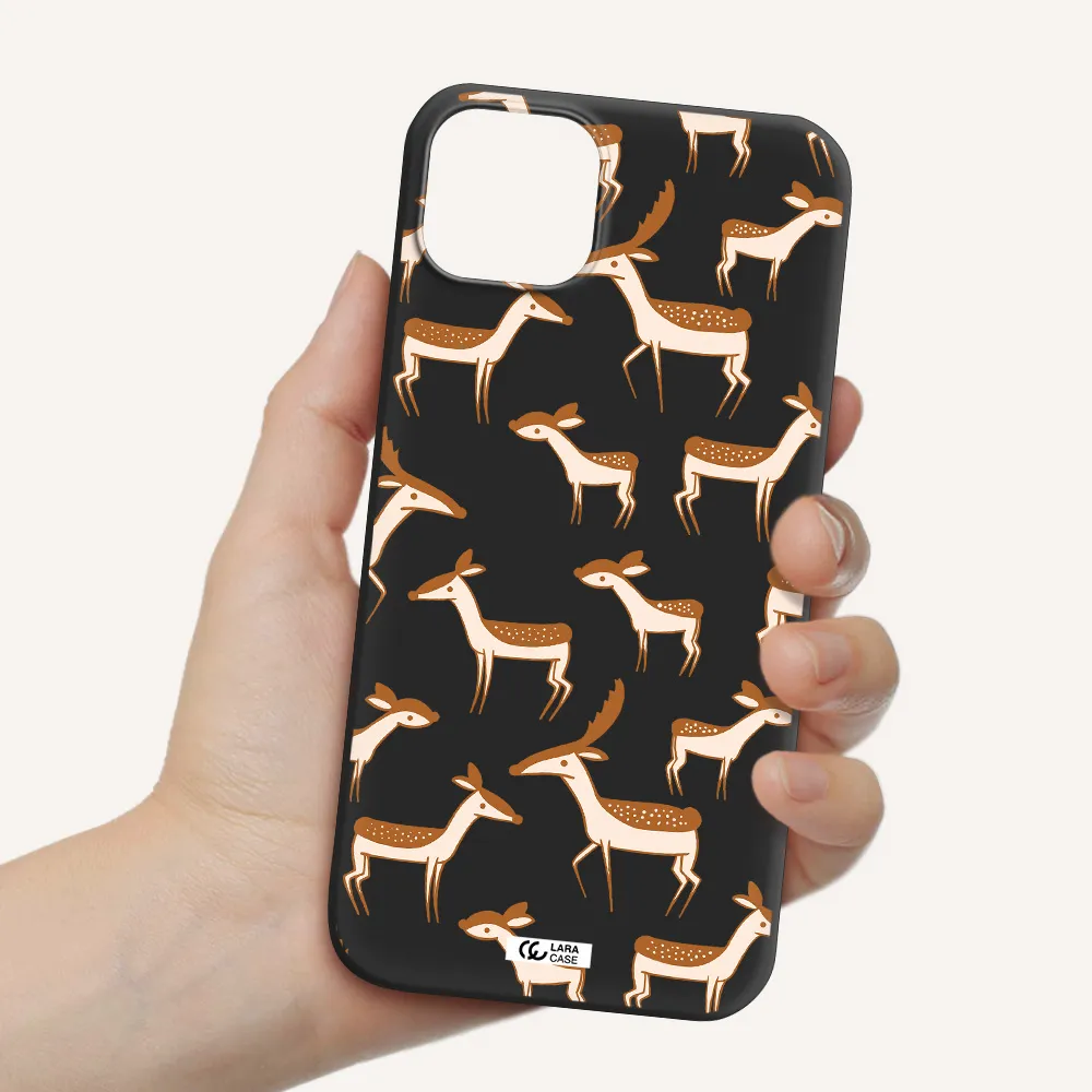a pattern of deer and fawns Apple iPhone 14 plus Silicone black Case