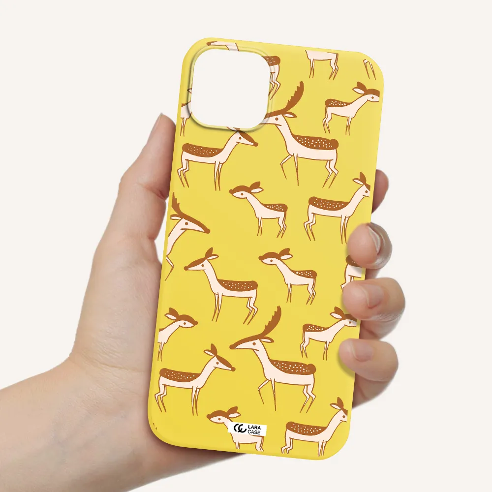 a pattern of deer and fawns Apple iPhone 14 plus Silicone canary yellow Case