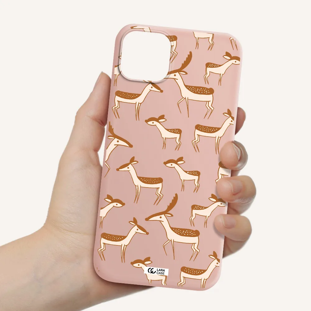 a pattern of deer and fawns Apple iPhone 14 plus Silicone pastel pink Case