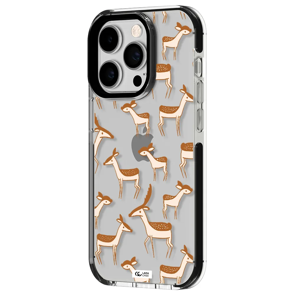 a pattern of deer and fawns Apple iPhone 14 pro impact black border Case