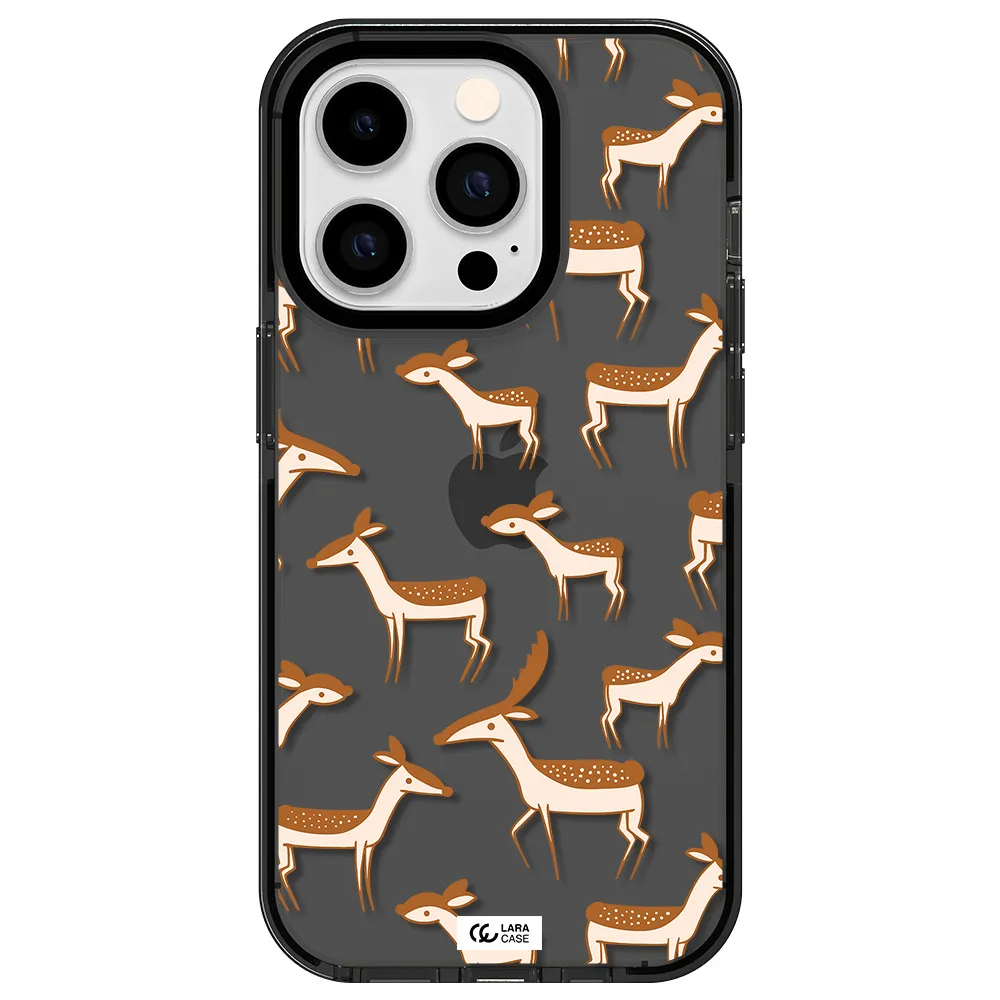 a pattern of deer and fawns Apple iPhone 14 pro impact Smoke Black Case