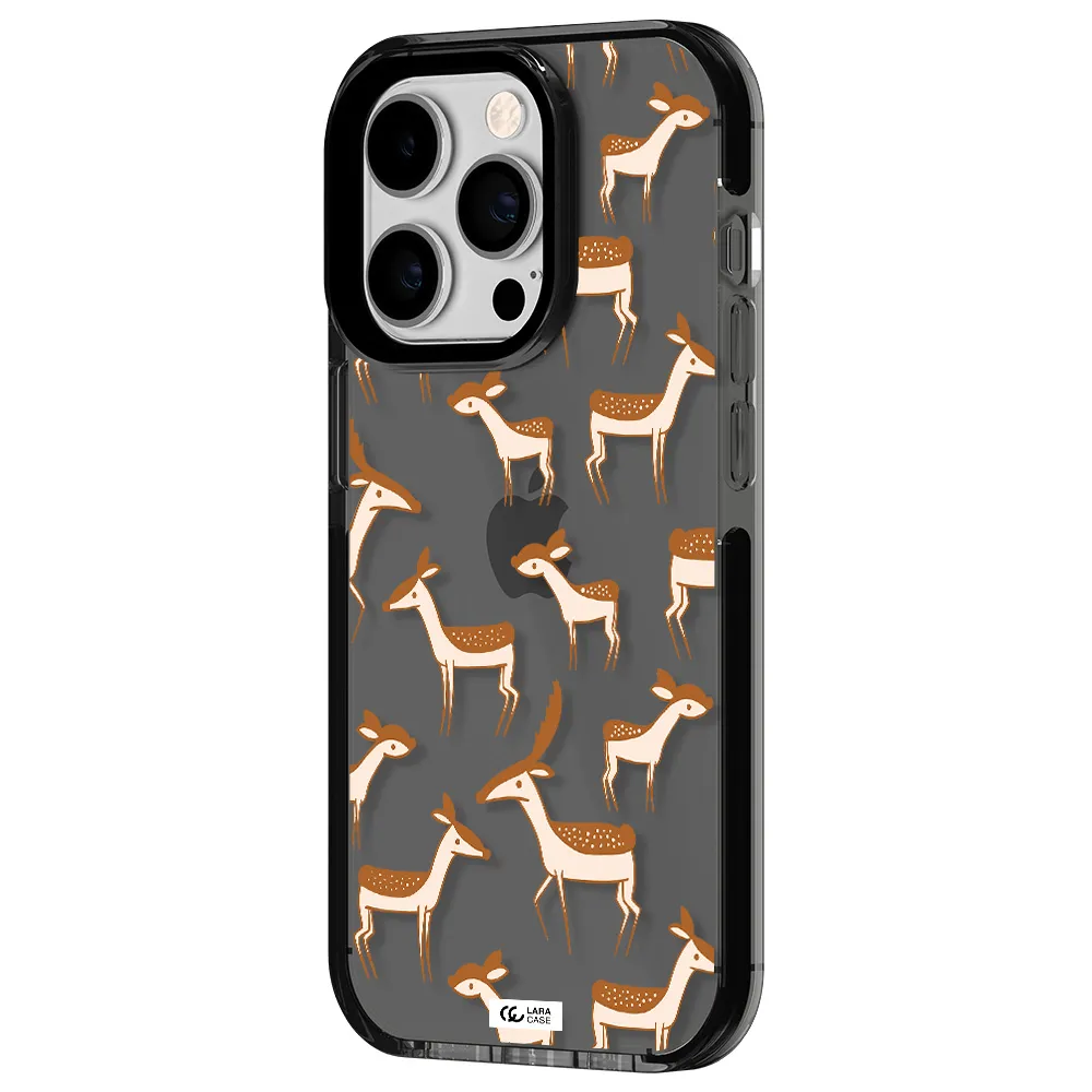 a pattern of deer and fawns Apple iPhone 14 pro impact Smoke Black Case