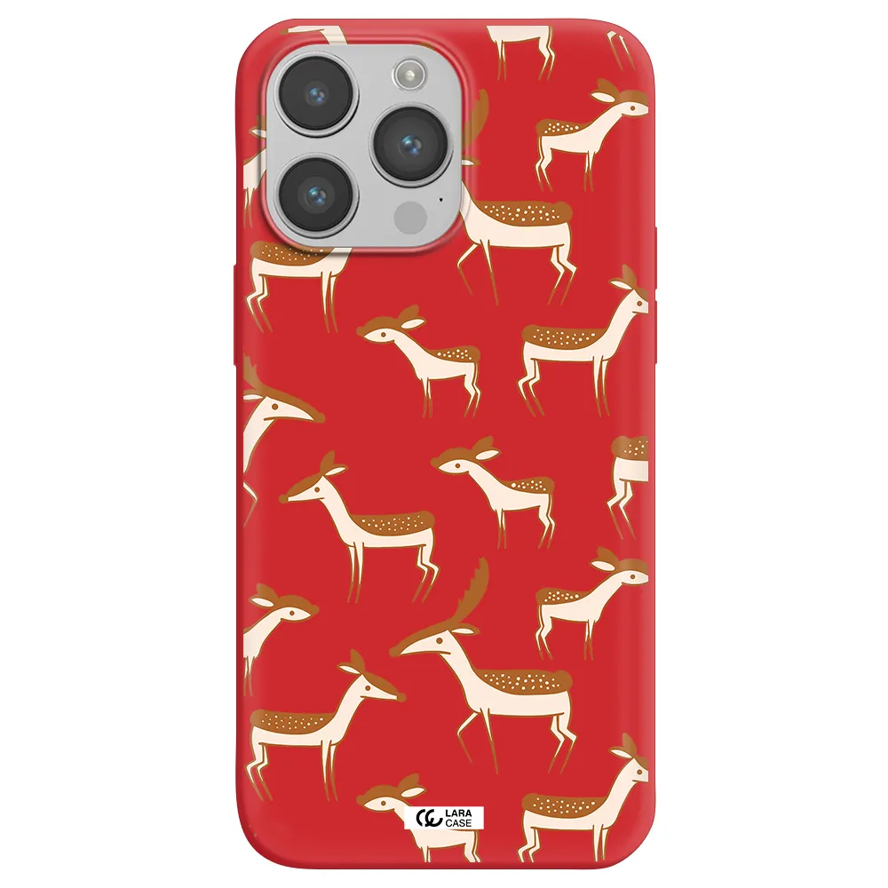 a pattern of deer and fawns Apple iPhone 14 pro max Silicone Imperial Red Case