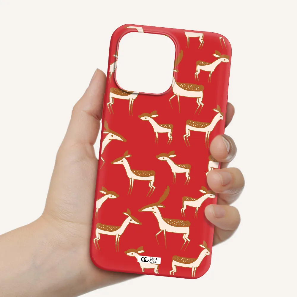 a pattern of deer and fawns Apple iPhone 14 pro max Silicone Imperial Red Case
