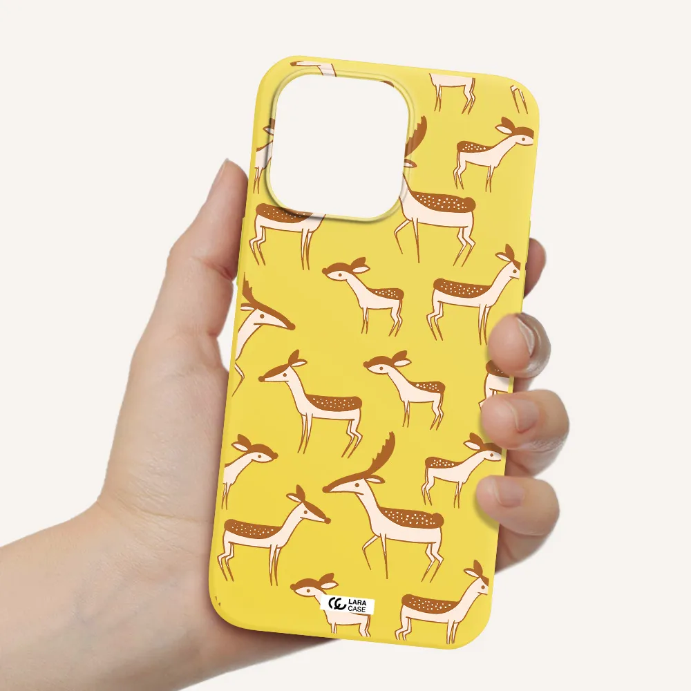 a pattern of deer and fawns Apple iPhone 14 pro Silicone canary yellow Case