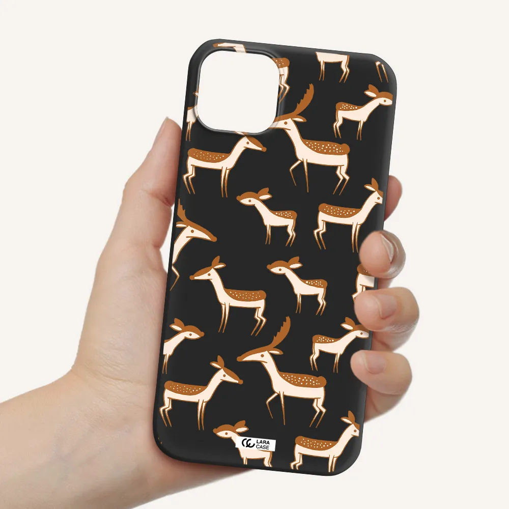 a pattern of deer and fawns Apple iPhone 14 Silicone black Case