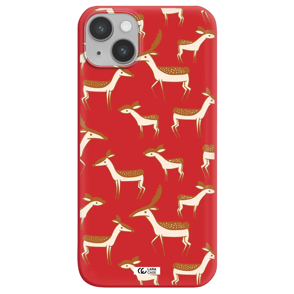 a pattern of deer and fawns Apple iPhone 14 Silicone Imperial Red Case