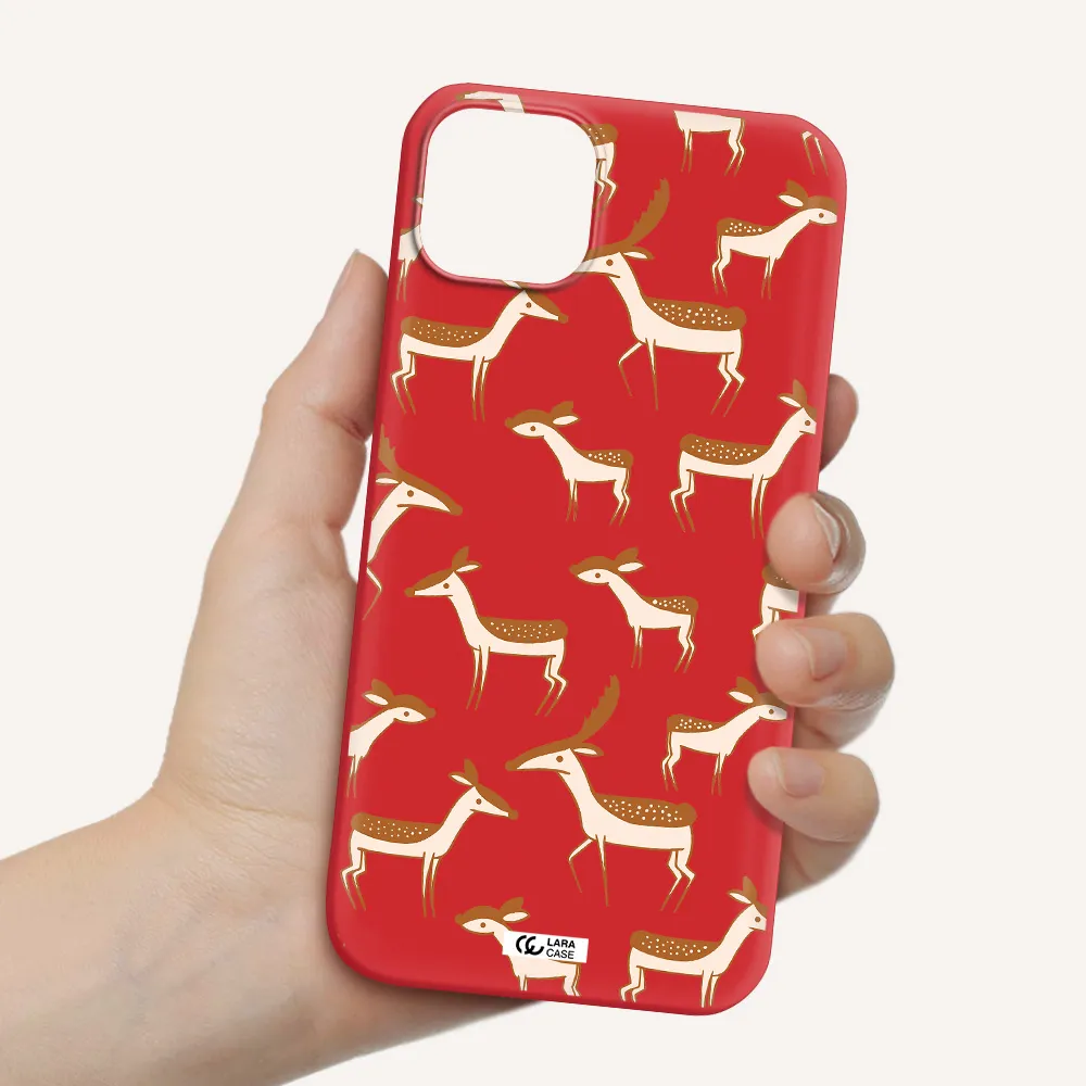 a pattern of deer and fawns Apple iPhone 14 Silicone Imperial Red Case