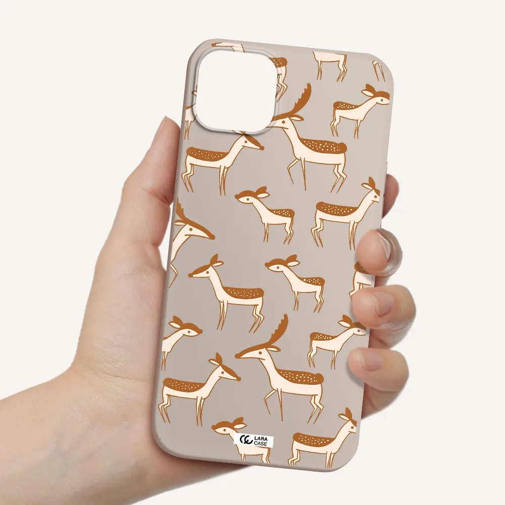 a pattern of deer and fawns Apple iPhone 14 Silicone Stone Case