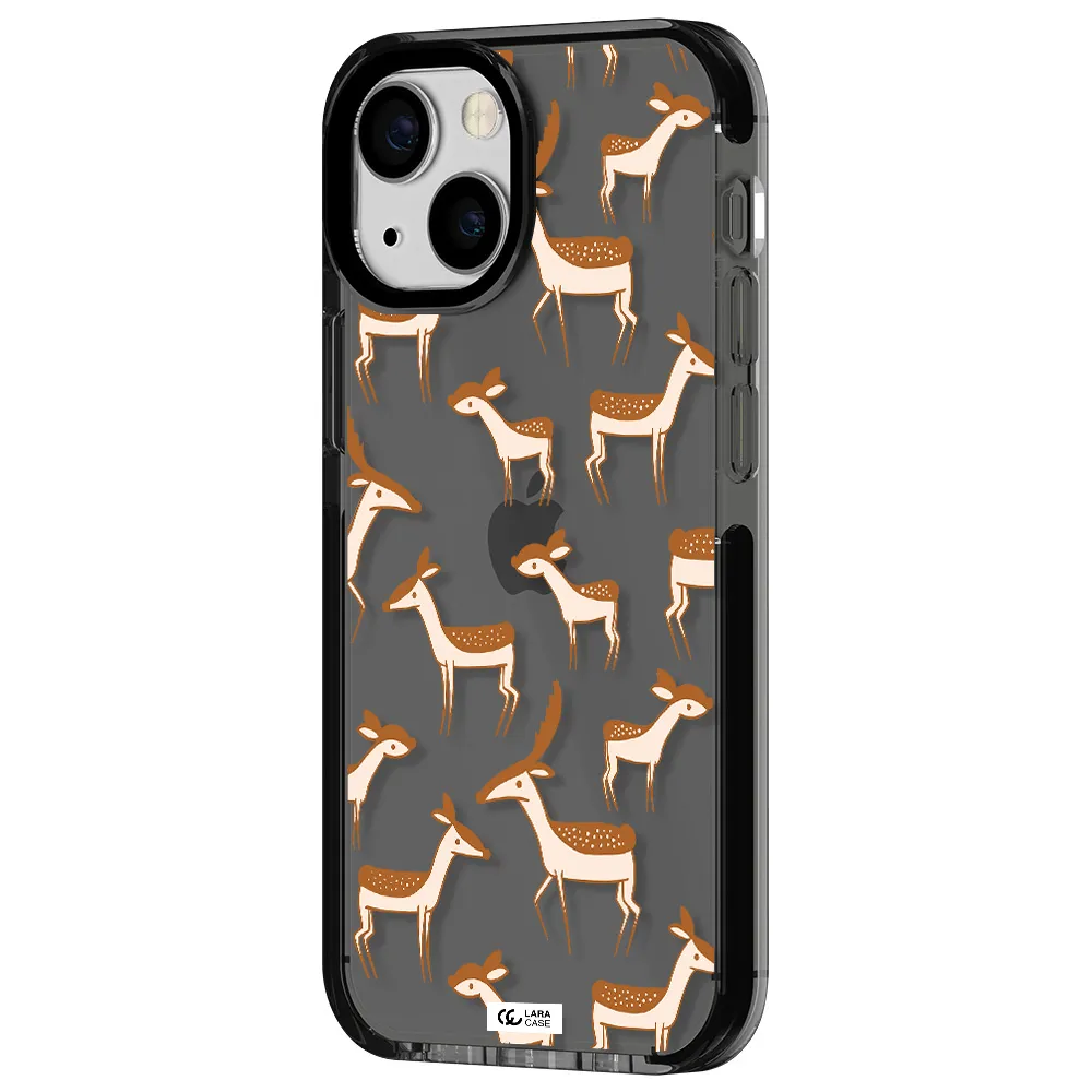 a pattern of deer and fawns Apple iPhone 15 impact Smoke Black Case