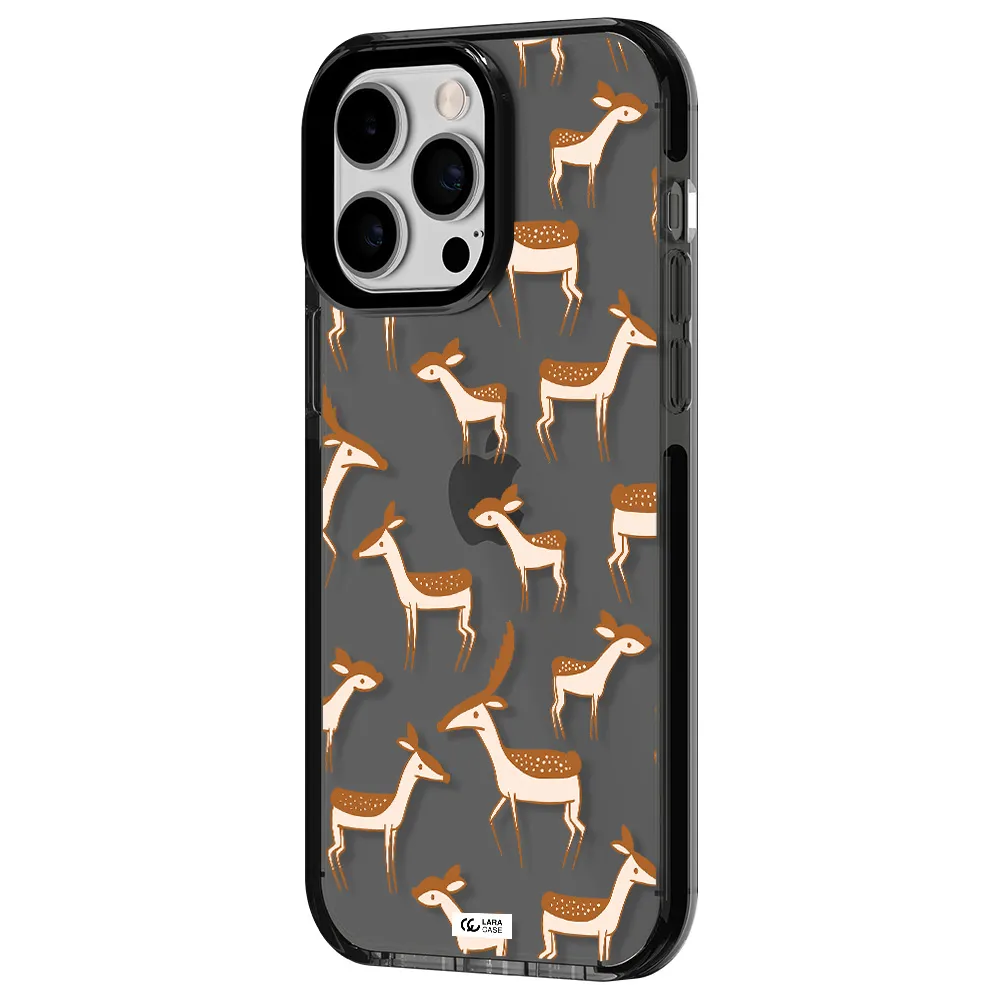 a pattern of deer and fawns Apple iPhone 15 Pro impact Smoke Black Case