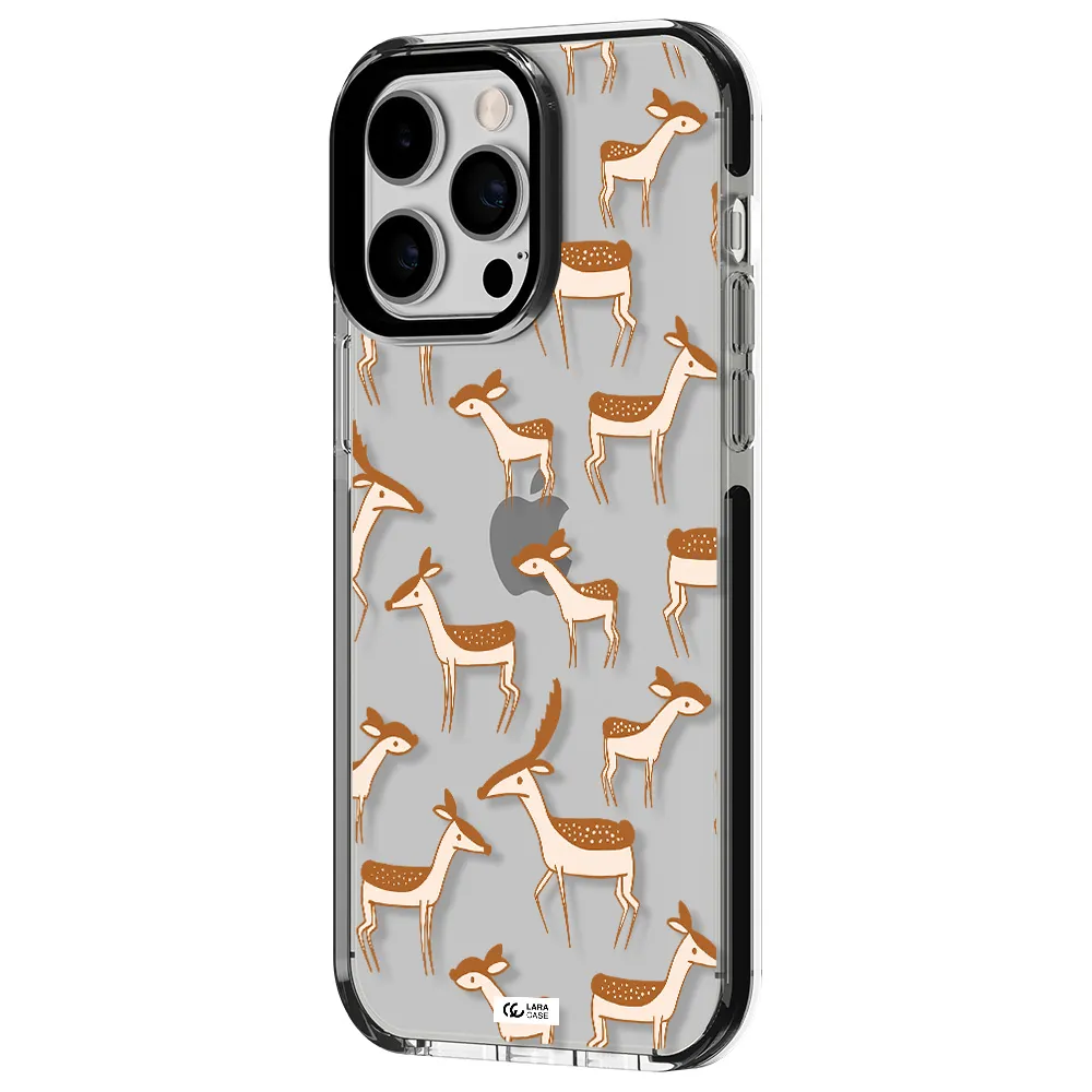 a pattern of deer and fawns Apple iPhone 15 Pro Max impact black border Case