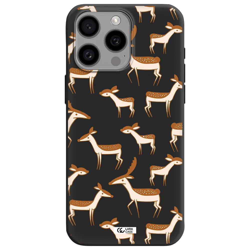 a pattern of deer and fawns Apple Iphone 15 Pro max Silicone black Case