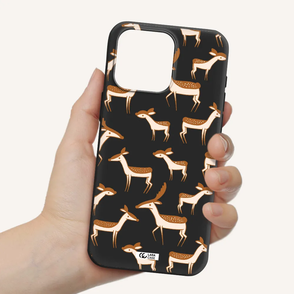 a pattern of deer and fawns Apple Iphone 15 Pro max Silicone black Case