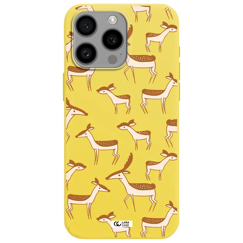 a pattern of deer and fawns Apple Iphone 15 Pro max Silicone canary yellow Case
