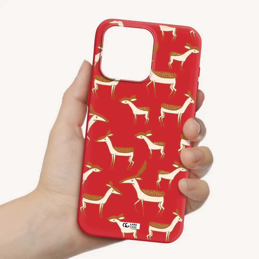 A Pattern Of Deer And Fawns Apple Iphone 15 Pro Max Silicone Imperial Red Case