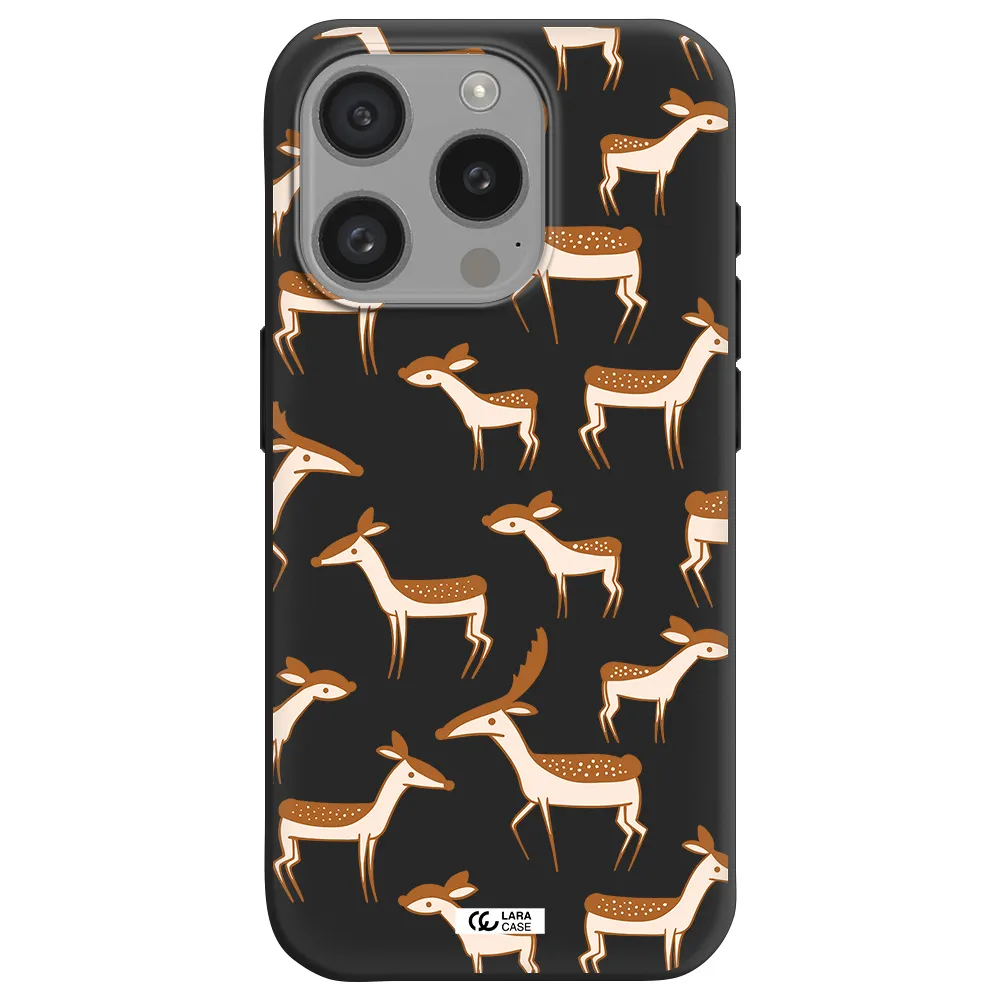 A Pattern Of Deer And Fawns Apple Iphone 15 Pro Silicone Black Case