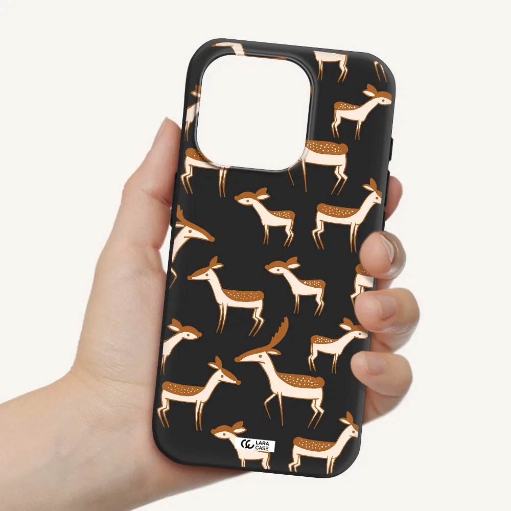 A Pattern Of Deer And Fawns Apple Iphone 15 Pro Silicone Black Case