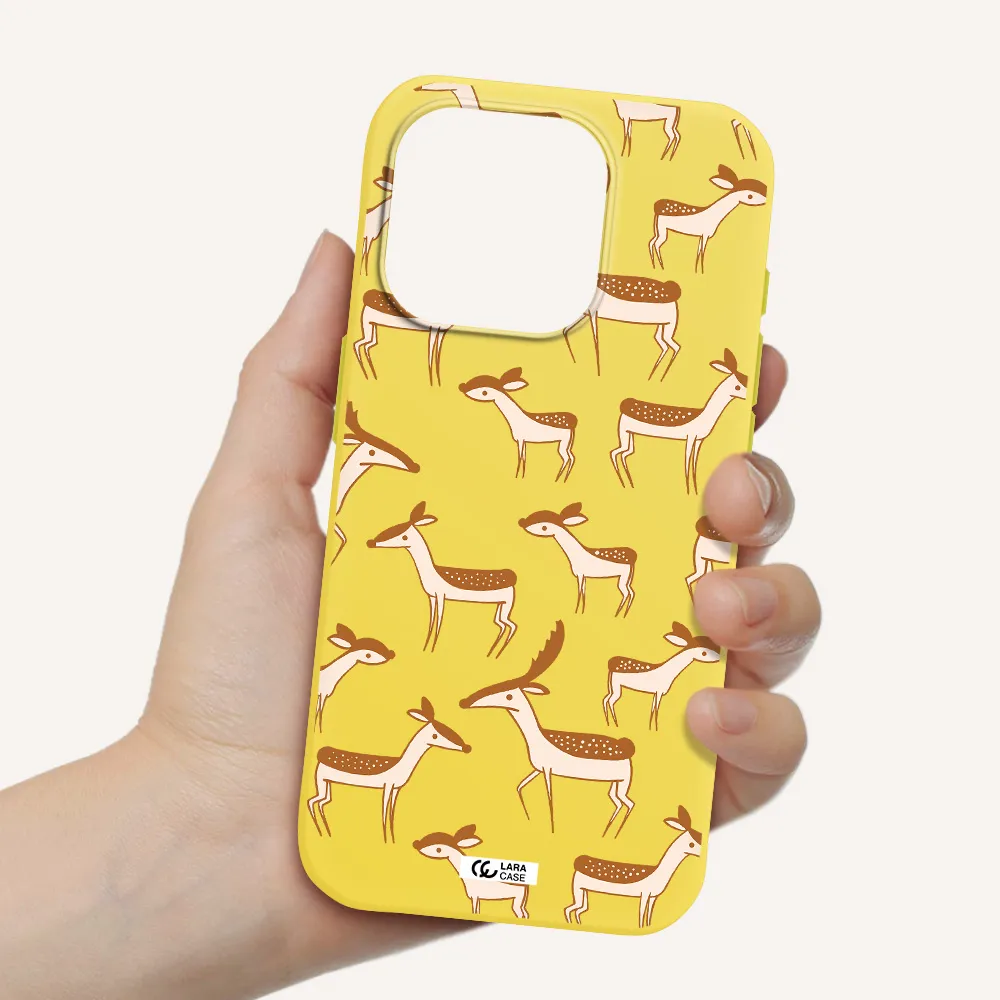 A Pattern Of Deer And Fawns Apple Iphone 15 Pro Silicone Canary Yellow Case