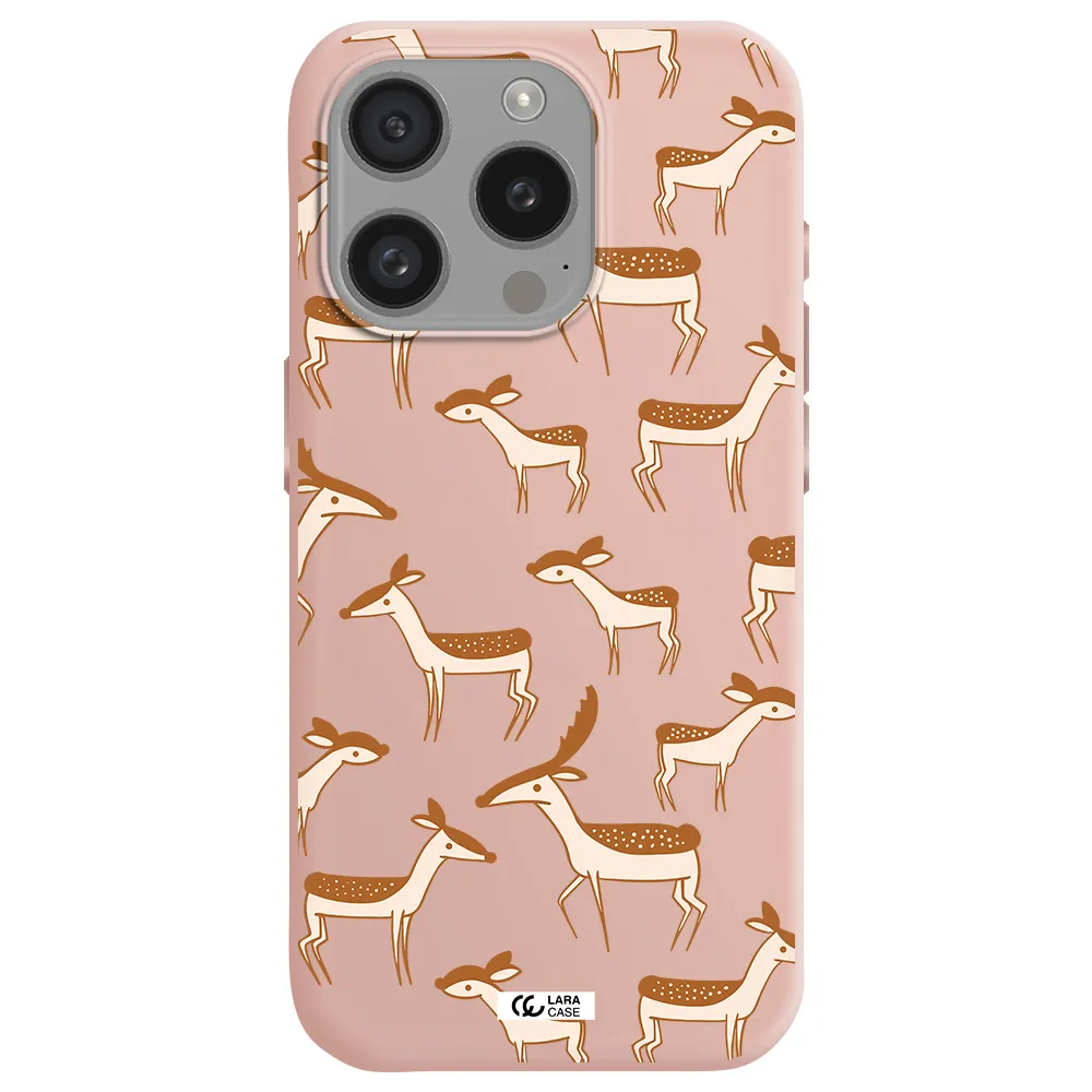 A Pattern Of Deer And Fawns Apple Iphone 15 Pro Silicone Pastel Pink Case