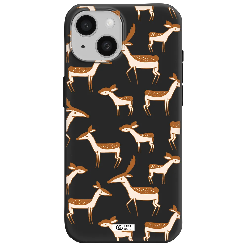 a pattern of deer and fawns Apple iPhone 15 Silicone black Case