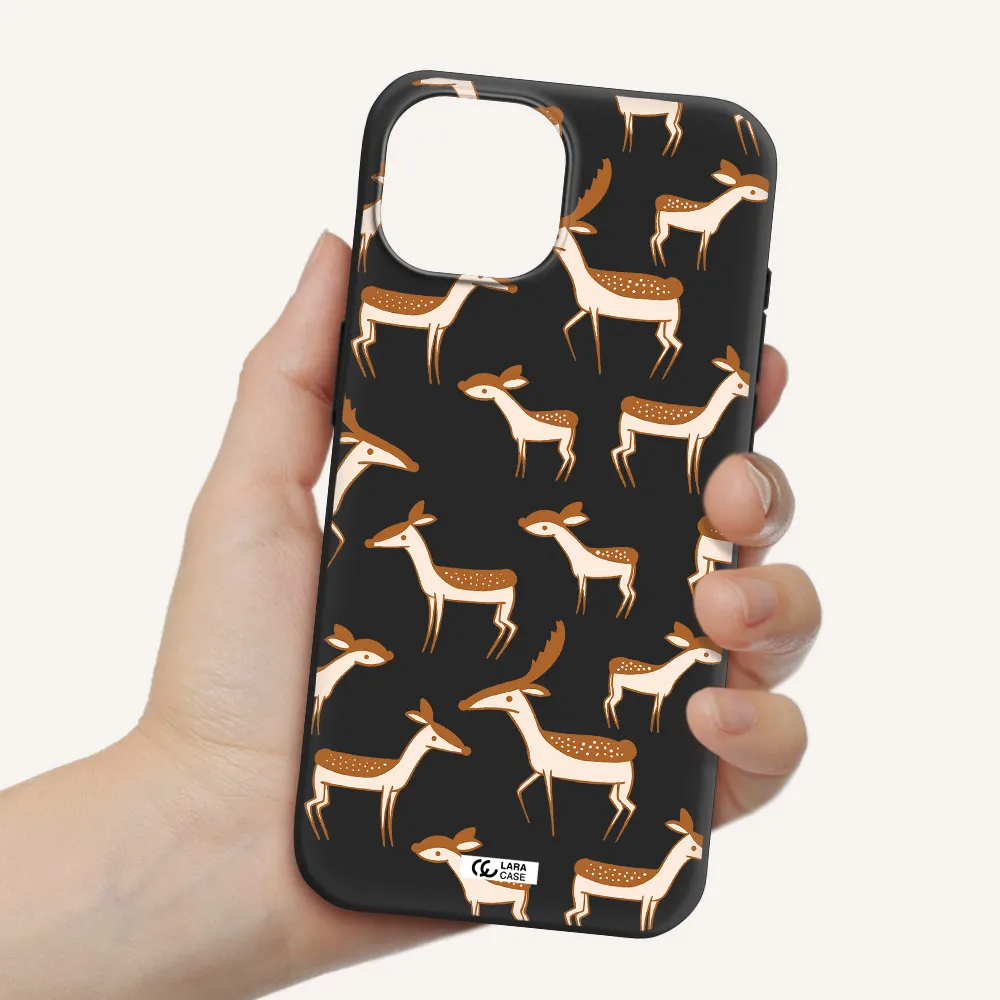 a pattern of deer and fawns Apple iPhone 15 Silicone black Case