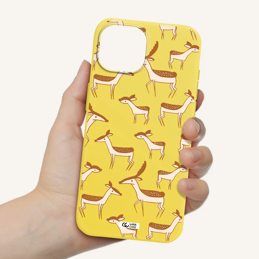 a pattern of deer and fawns Apple iPhone 15 Silicone canary yellow Case