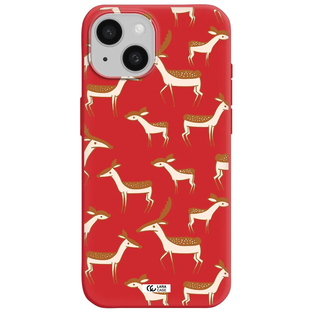 A Pattern Of Deer And Fawns Apple Iphone 15 Silicone Imperial Red Case