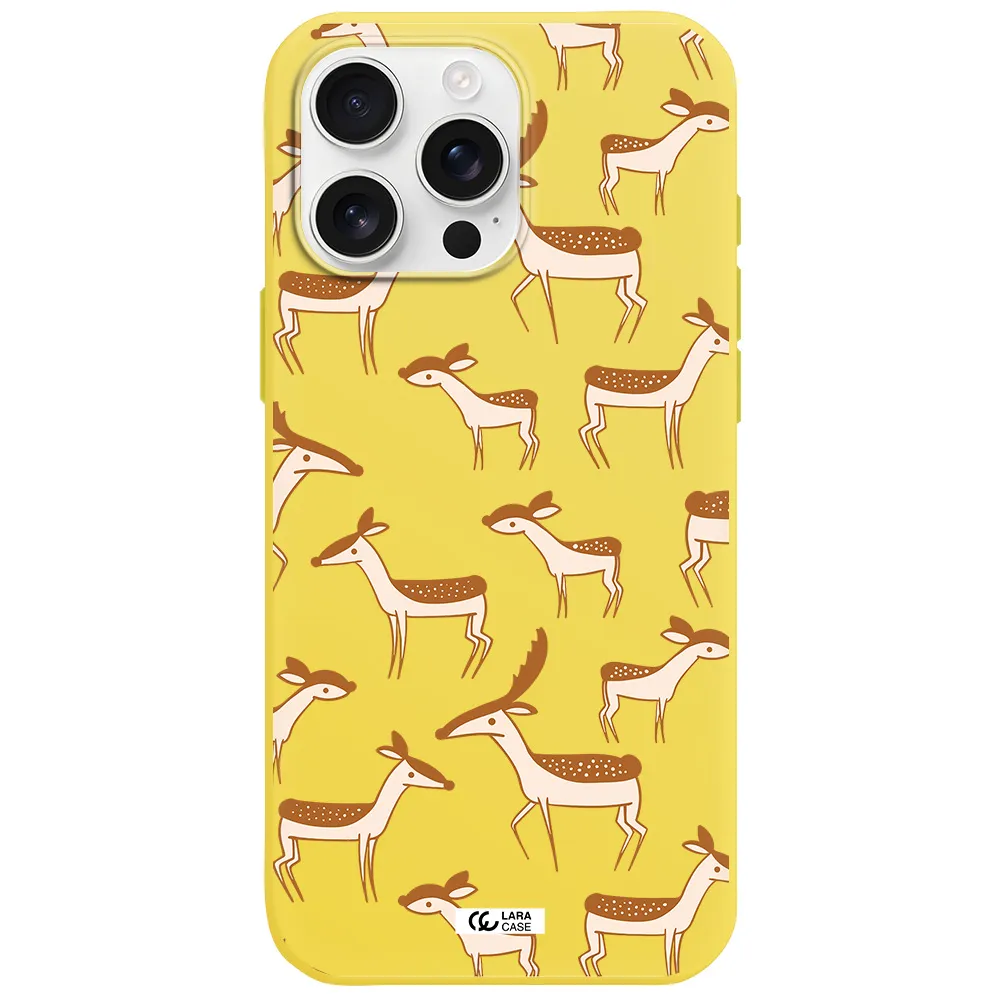 A Pattern Of Deer And Fawns Apple Iphone 16 Pro Max Silicone Canary Yellow Case