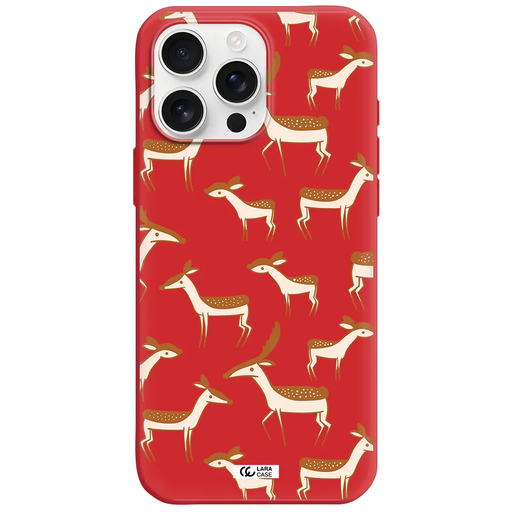A Pattern Of Deer And Fawns Apple Iphone 16 Pro Max Silicone Imperial Red Case