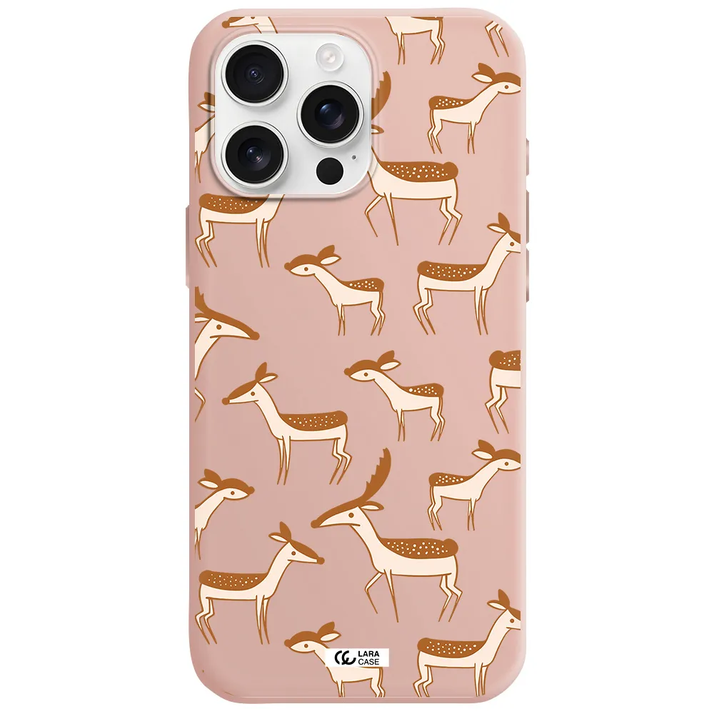A Pattern Of Deer And Fawns Apple Iphone 16 Pro Max Silicone Pastel Pink Case